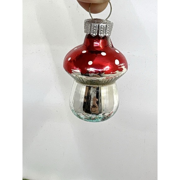 Vintage Mercury Glass Red Fairytale Style Mushroom Christmas Ornament - Picture 4 of 11